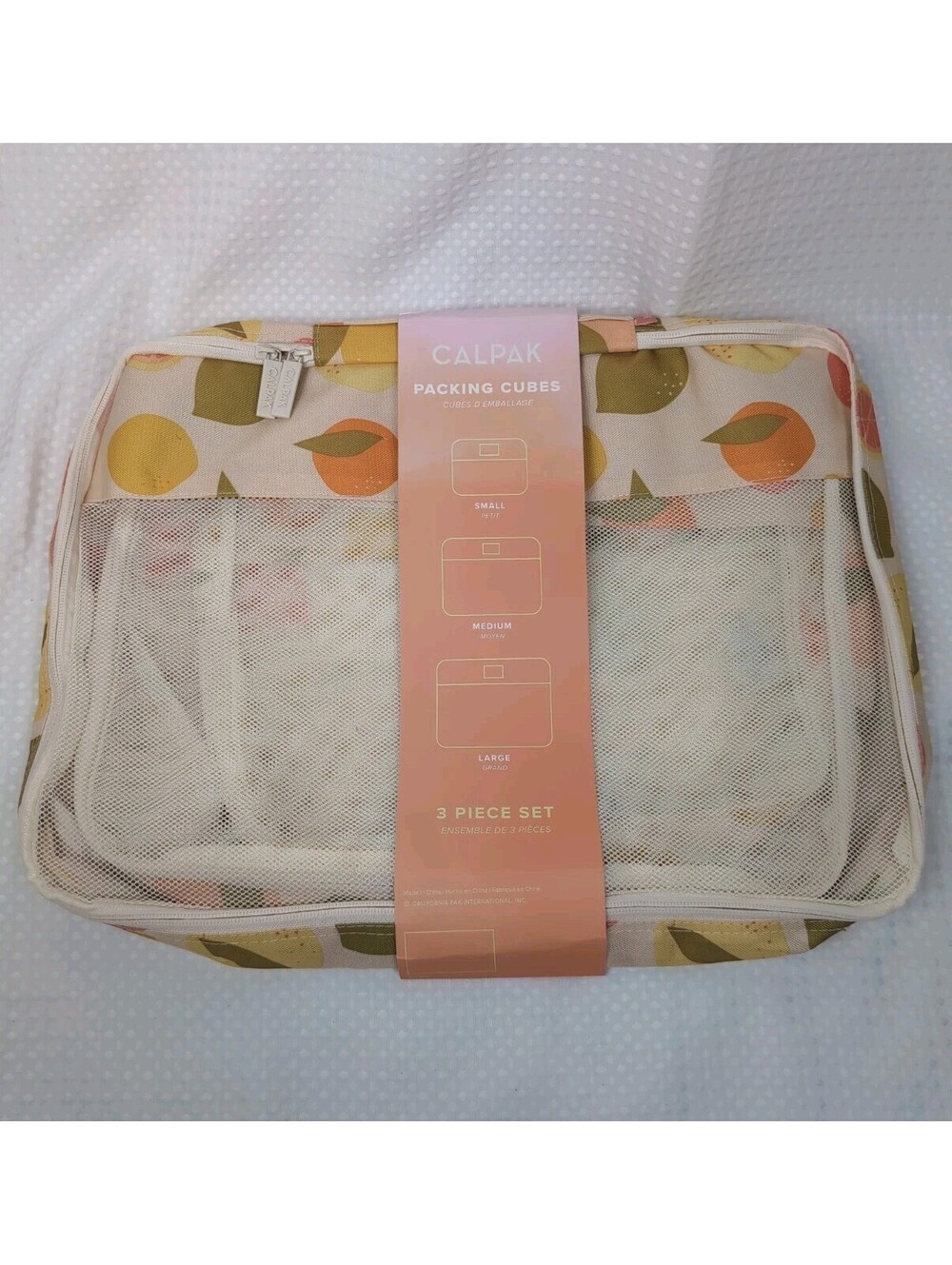 CALPAK 3-Piece Set Packing Cubes, Citrus Print W/ Zippered Pocket New